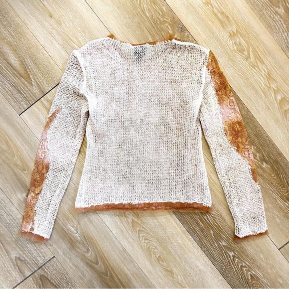 Versace Y2K Vintage Sheer Knit Lace Cream Rose Sweater – Size Medium - Picture 9 of 9